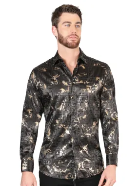 Camisa Casual Manga Larga Estampada Negro para Hombre 'El Señor de los Cielos' - ID: 44593