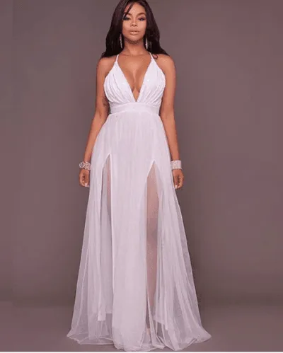 CHIFFON BACKLESS MAXI DRESS