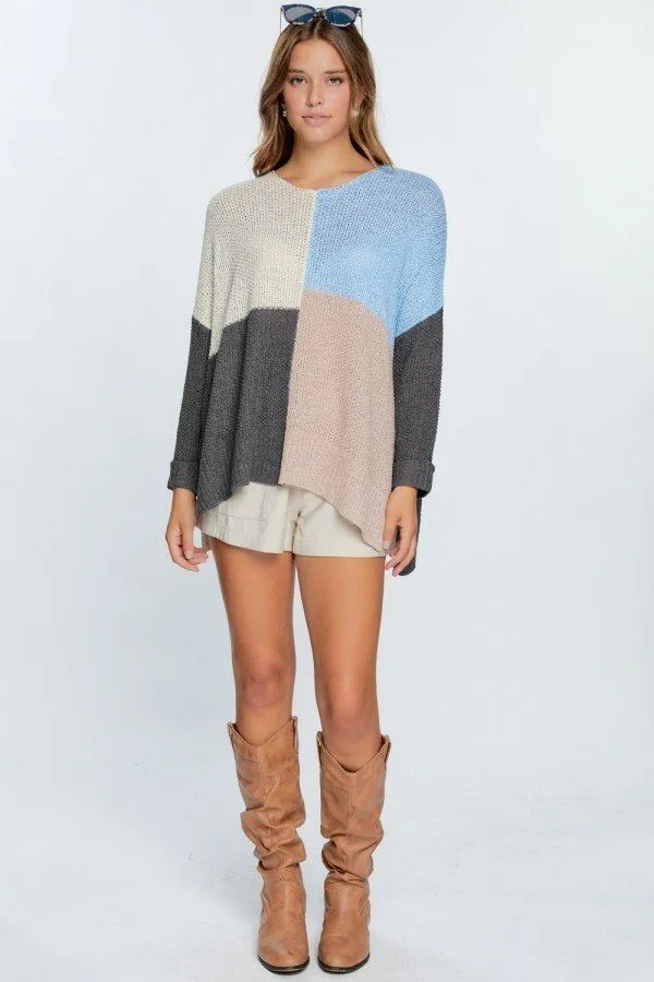 Colorblock Cozy Thick Knit Oversize Sweater