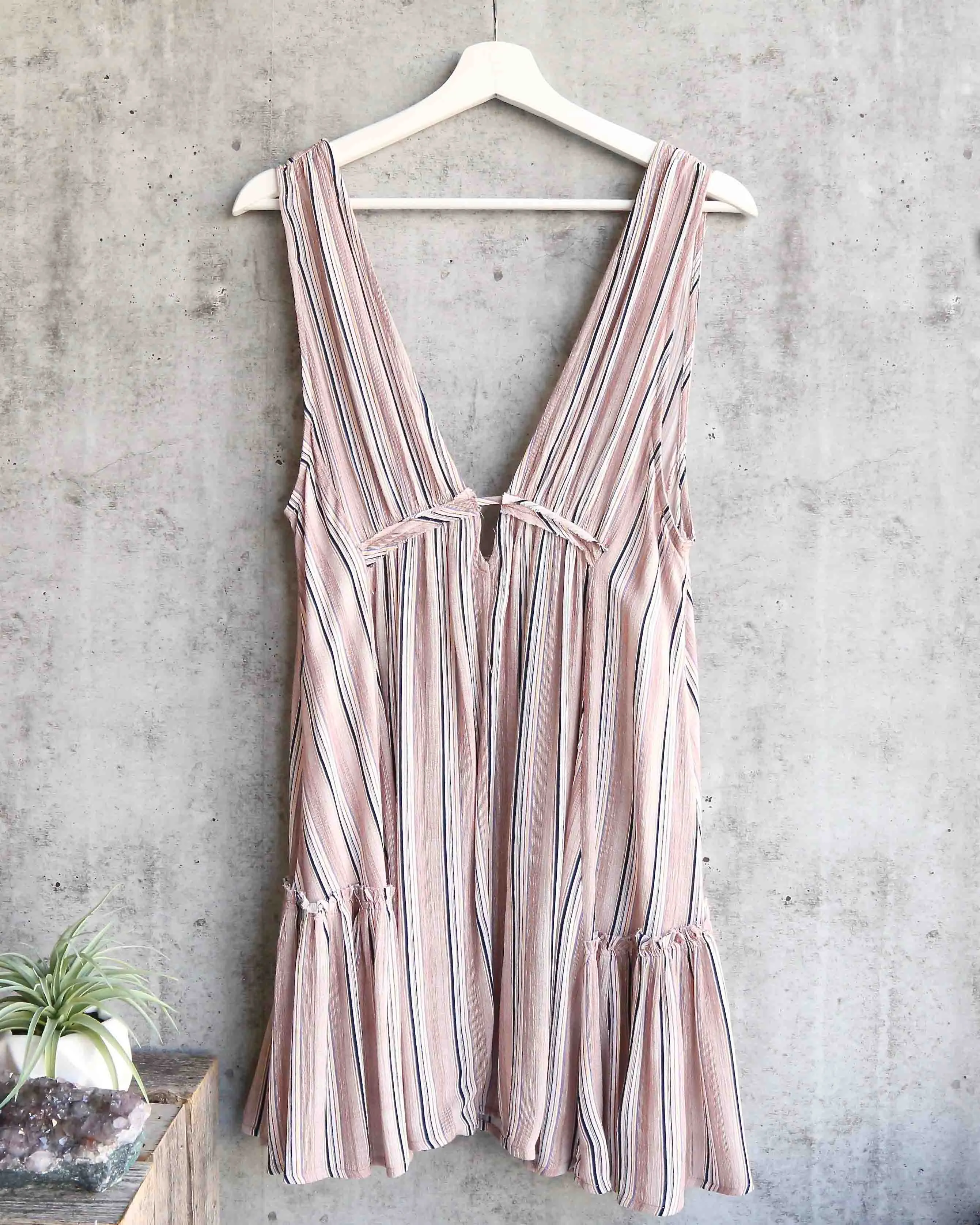 Cotton Candy LA - On The Stripe Mini Dress in Taupe