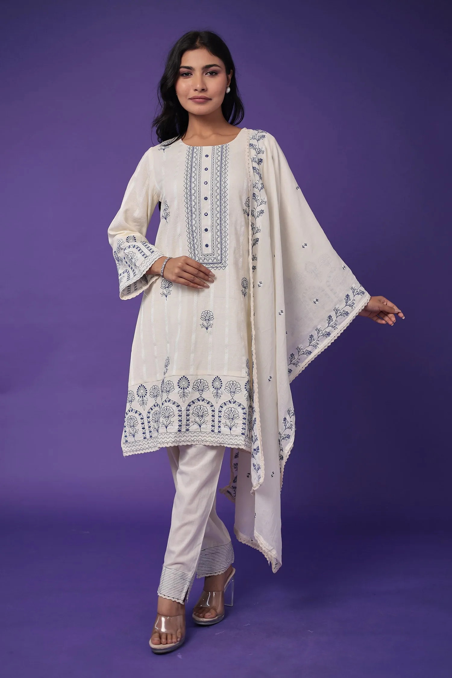 Cotton Kurta Set Stitched with Embroidered work