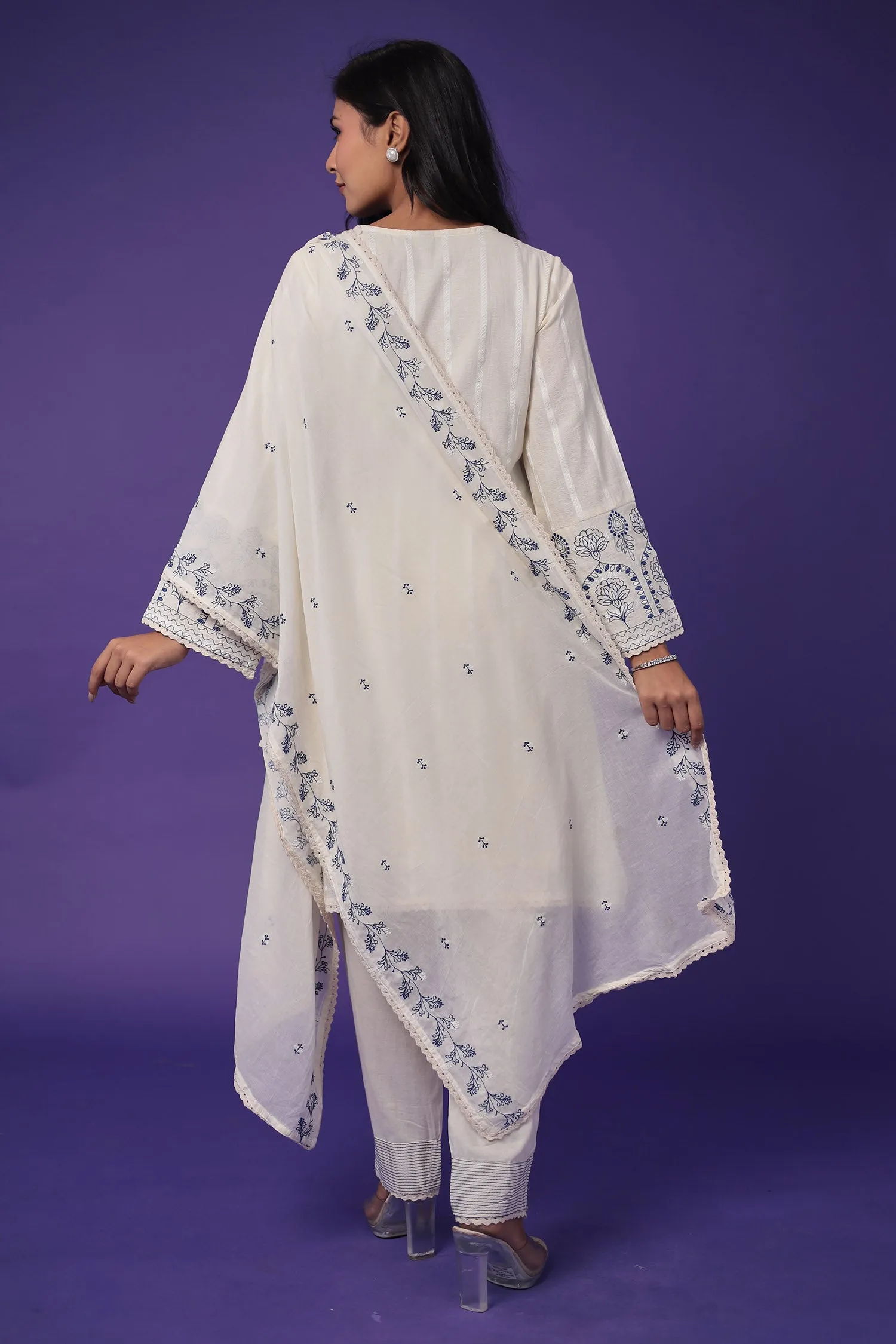 Cotton Kurta Set Stitched with Embroidered work