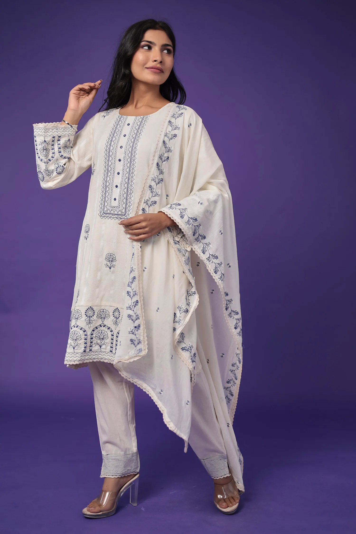 Cotton Kurta Set Stitched with Embroidered work