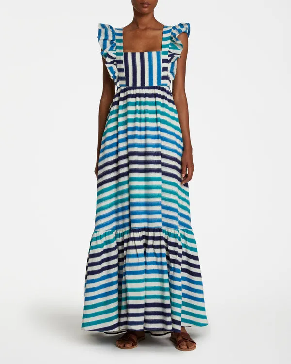 Dafne Ikat Stripes Dress Ocean