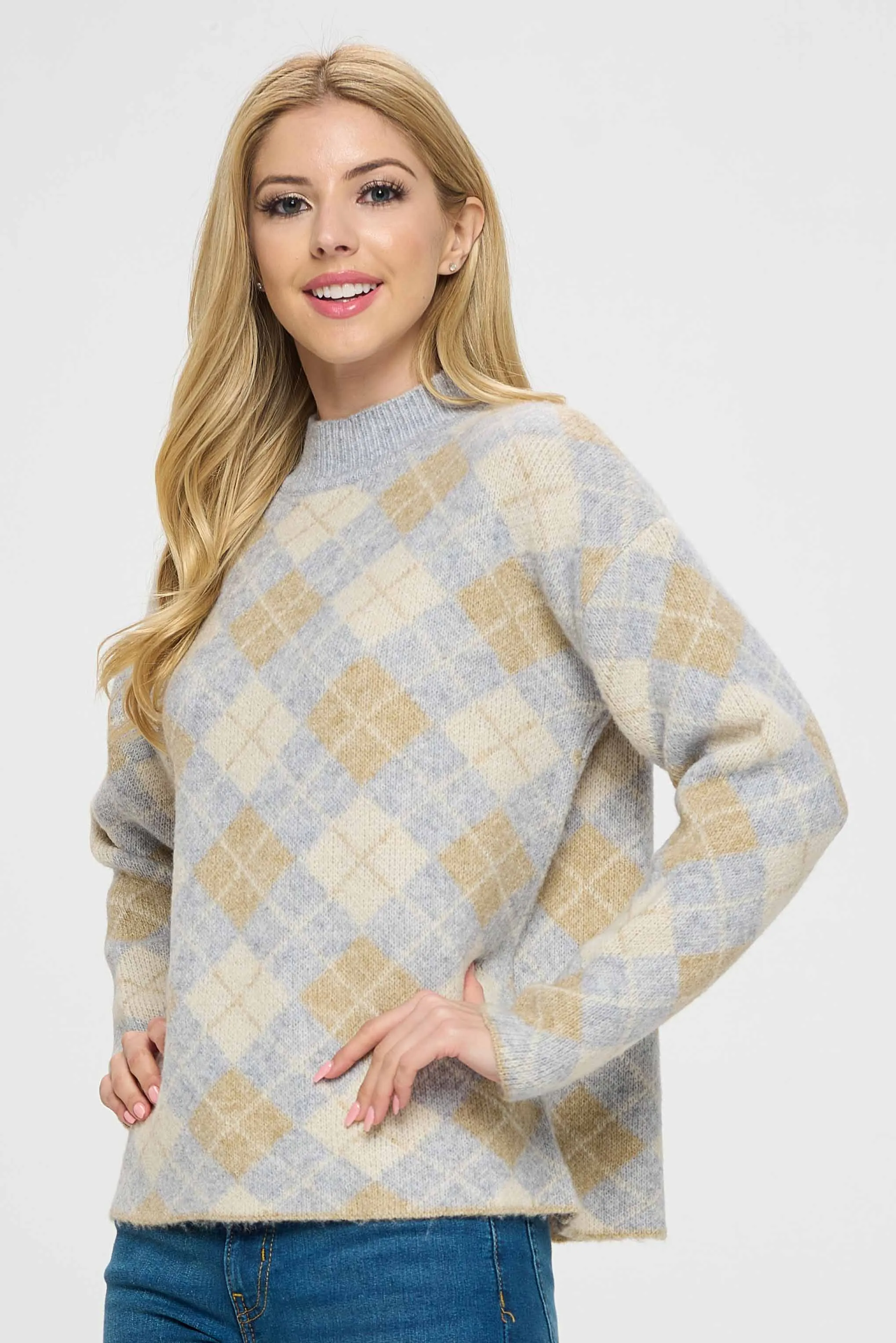 Diamond Pattern Neutral Layered Top