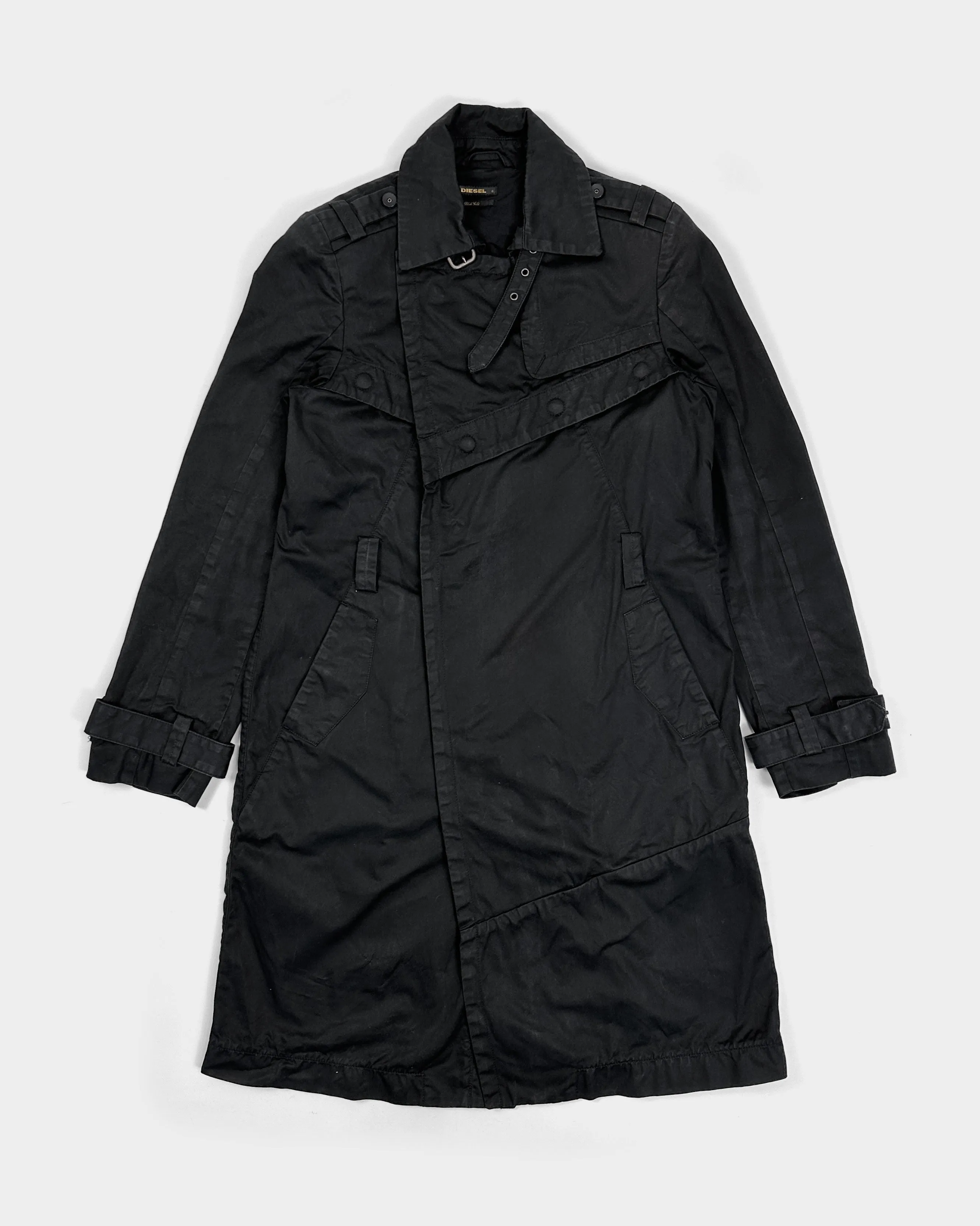 Diesel Utility Black Trench Coat Jacket 2000's