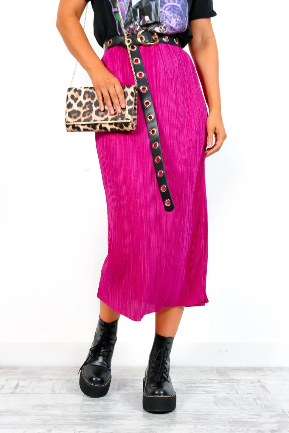 Do As You Please - Fuchsia Plisse Midi Skirt