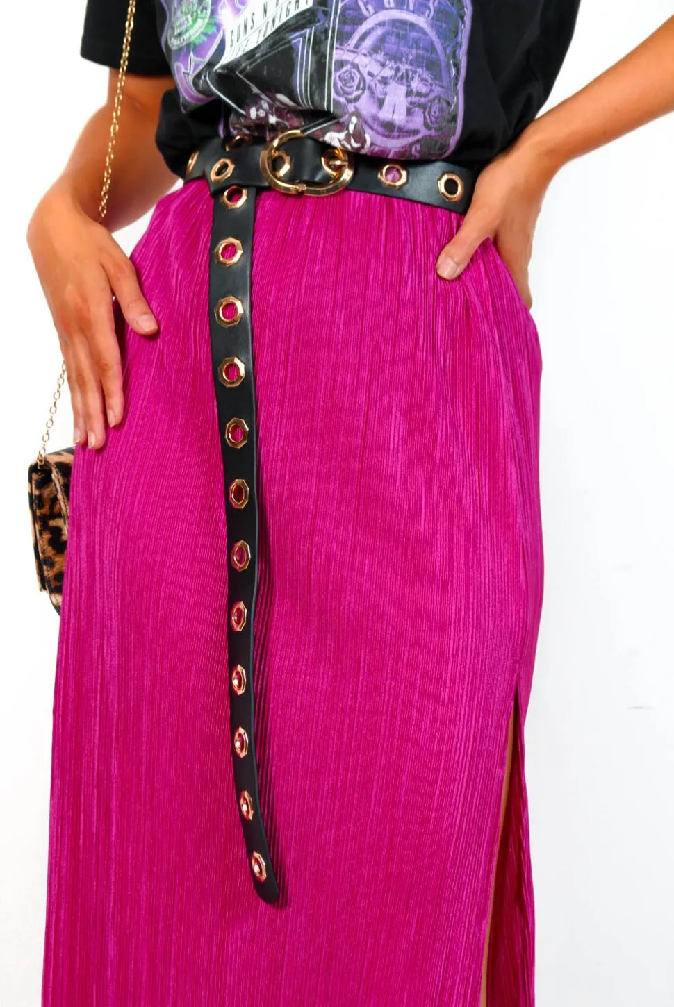 Do As You Please - Fuchsia Plisse Midi Skirt