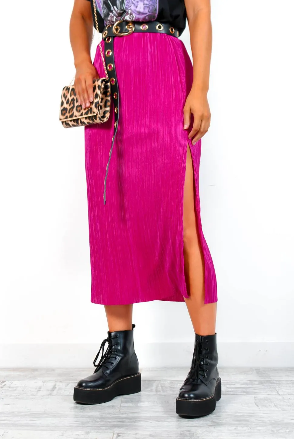 Do As You Please - Fuchsia Plisse Midi Skirt