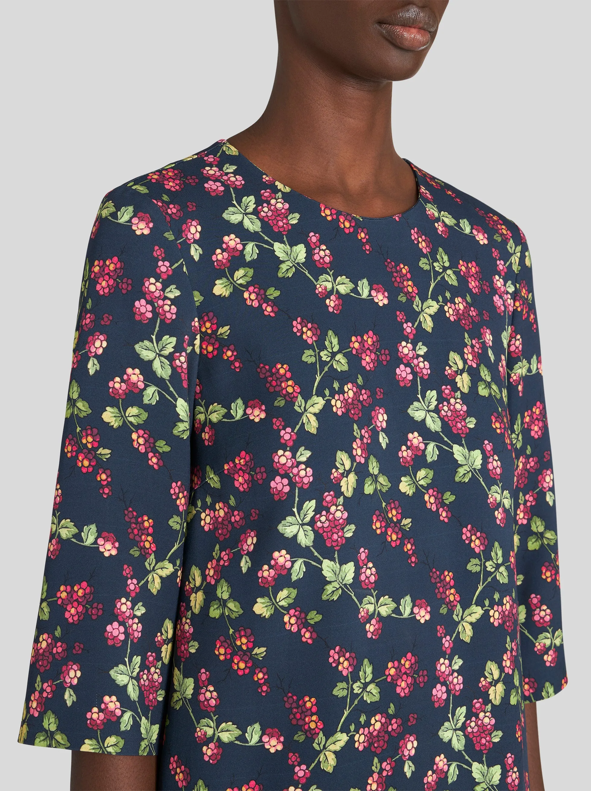 Dress - Navy Blue/Berry Print