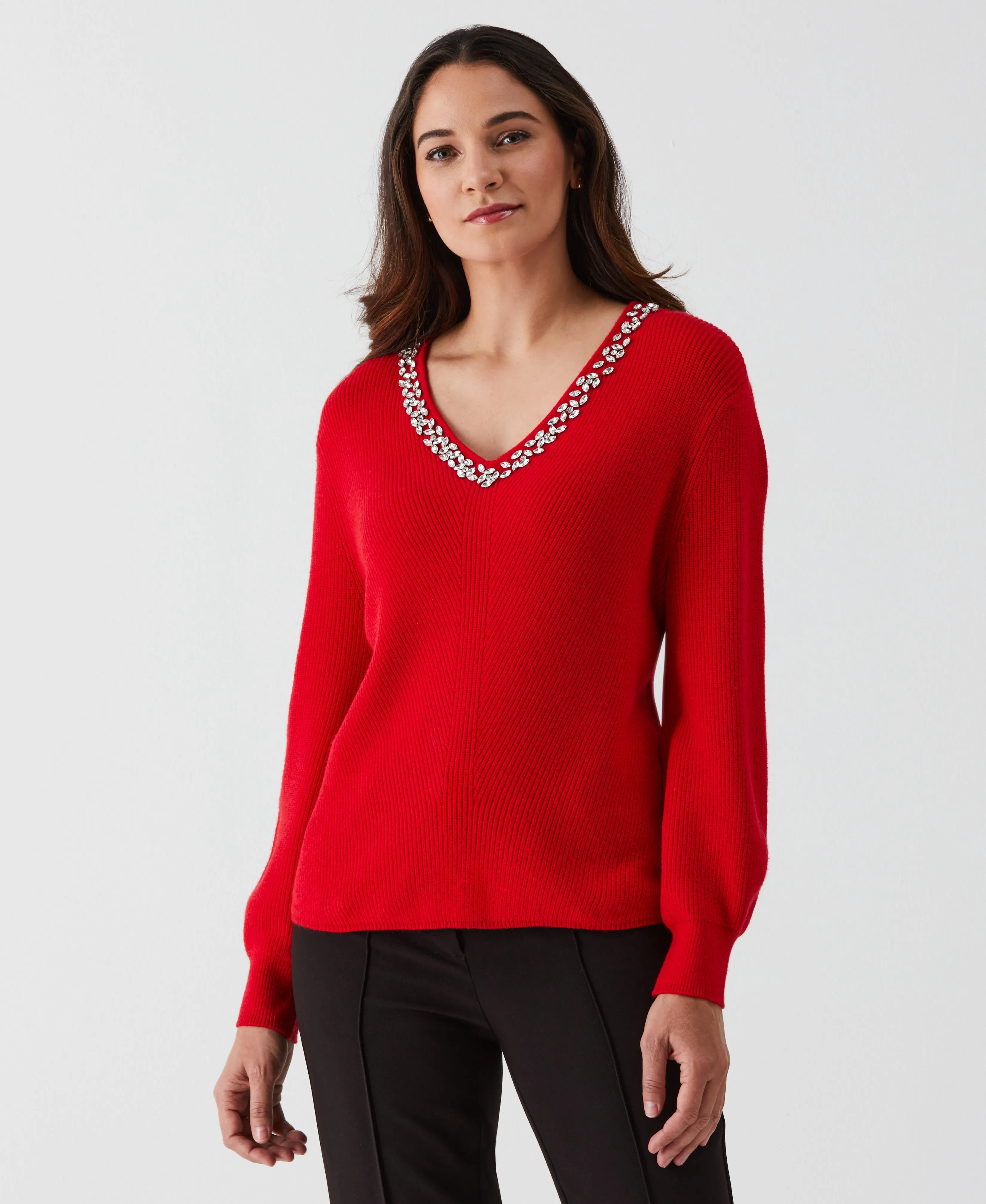 Embellished V-Neck Sweater