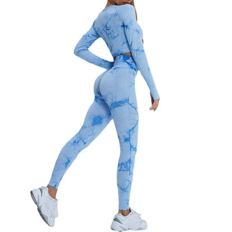 Fitness Pants Tie Dye Yoga Wear leggings Nude Brushed Sports Long Sleeve Suit