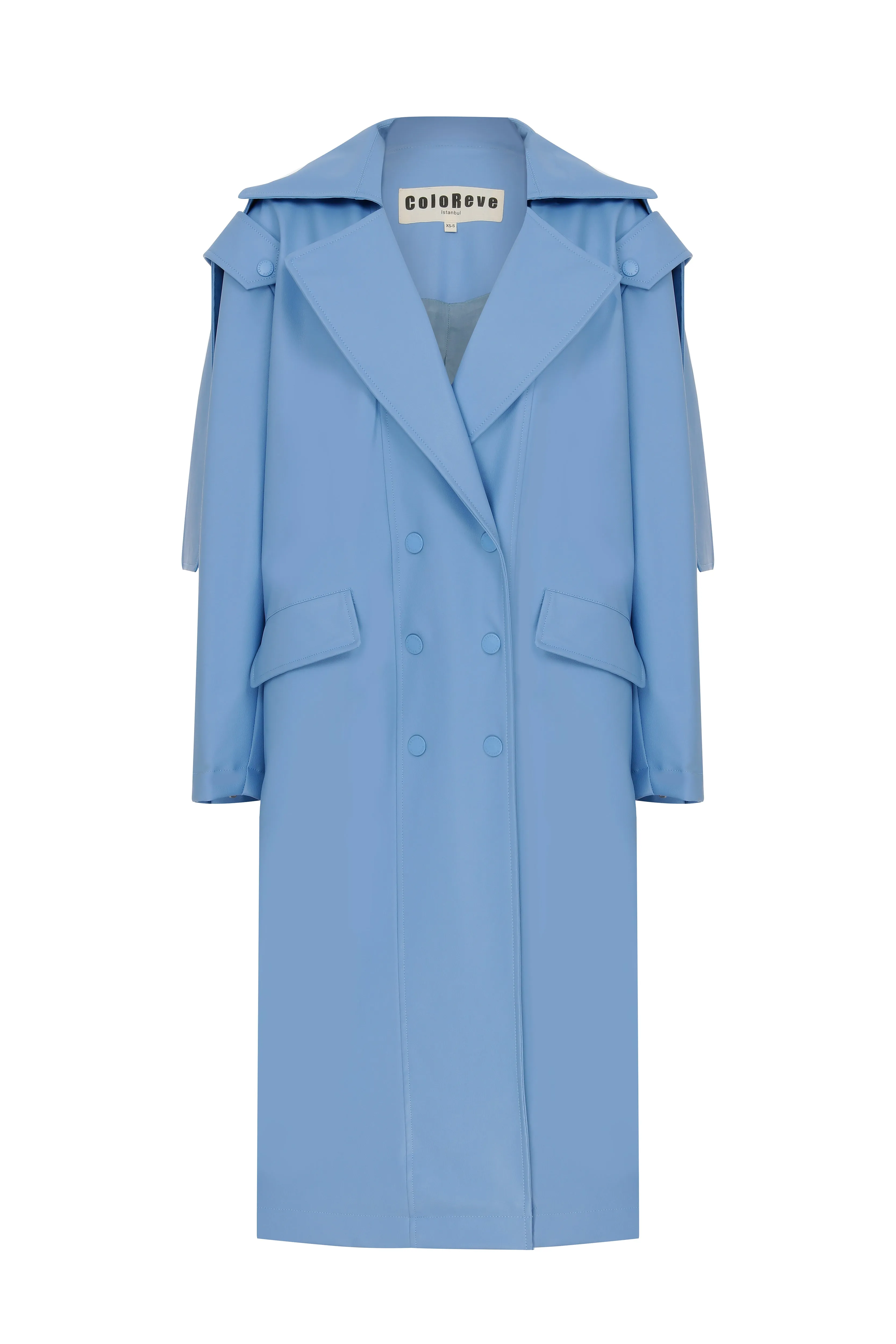 Flat Leather Trench Coat - Blue