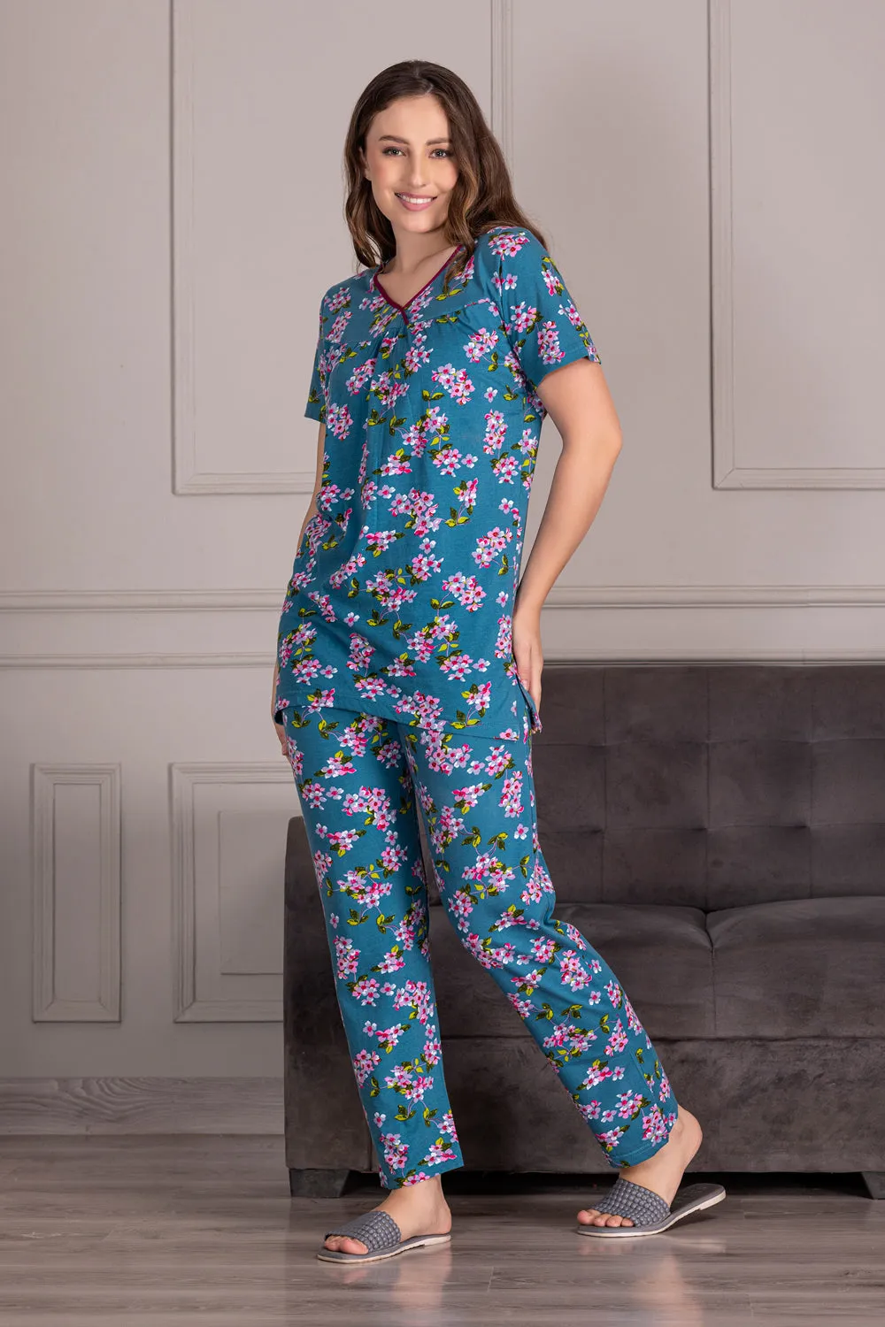 Floral Cotton Pj set with Gathers