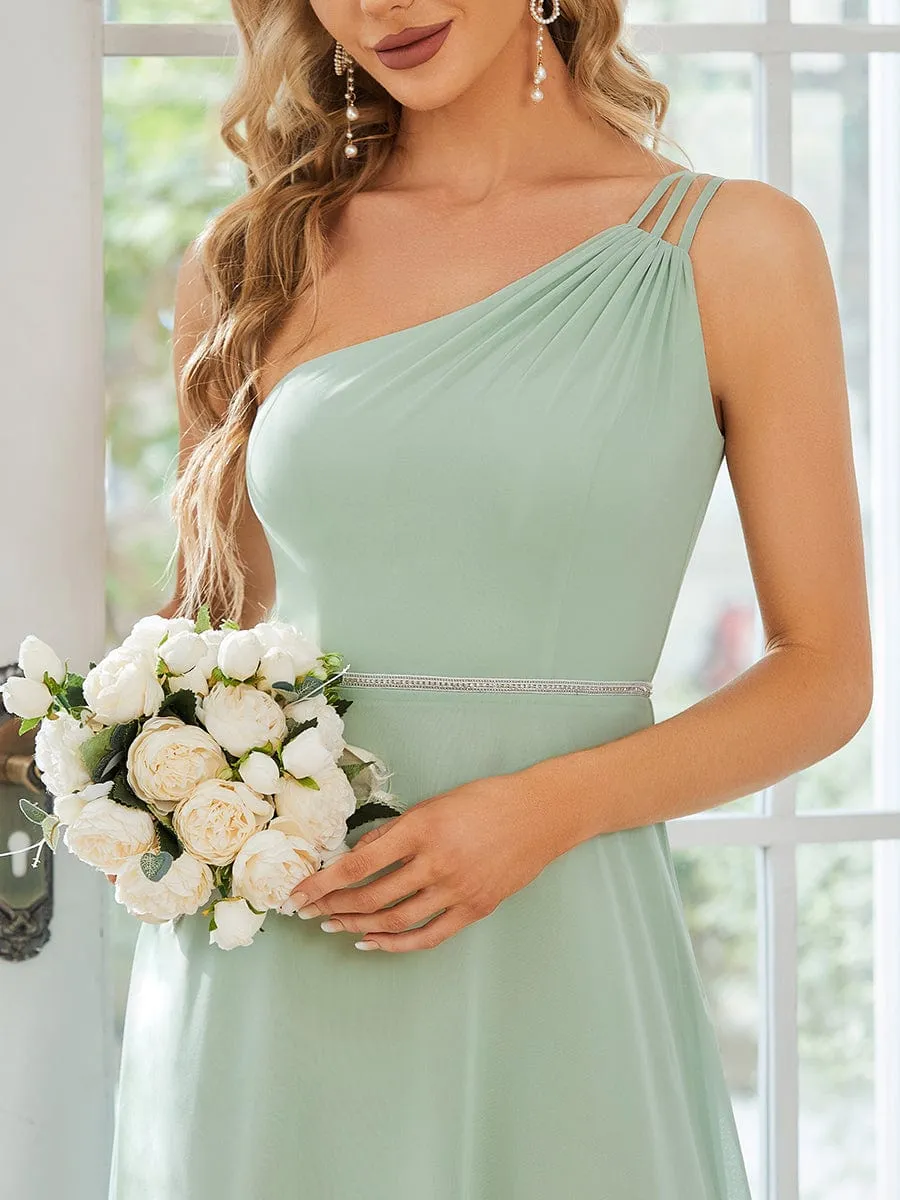 Flowy Chiffon One-Shoulder with Three Straps Bridesmaid Dress