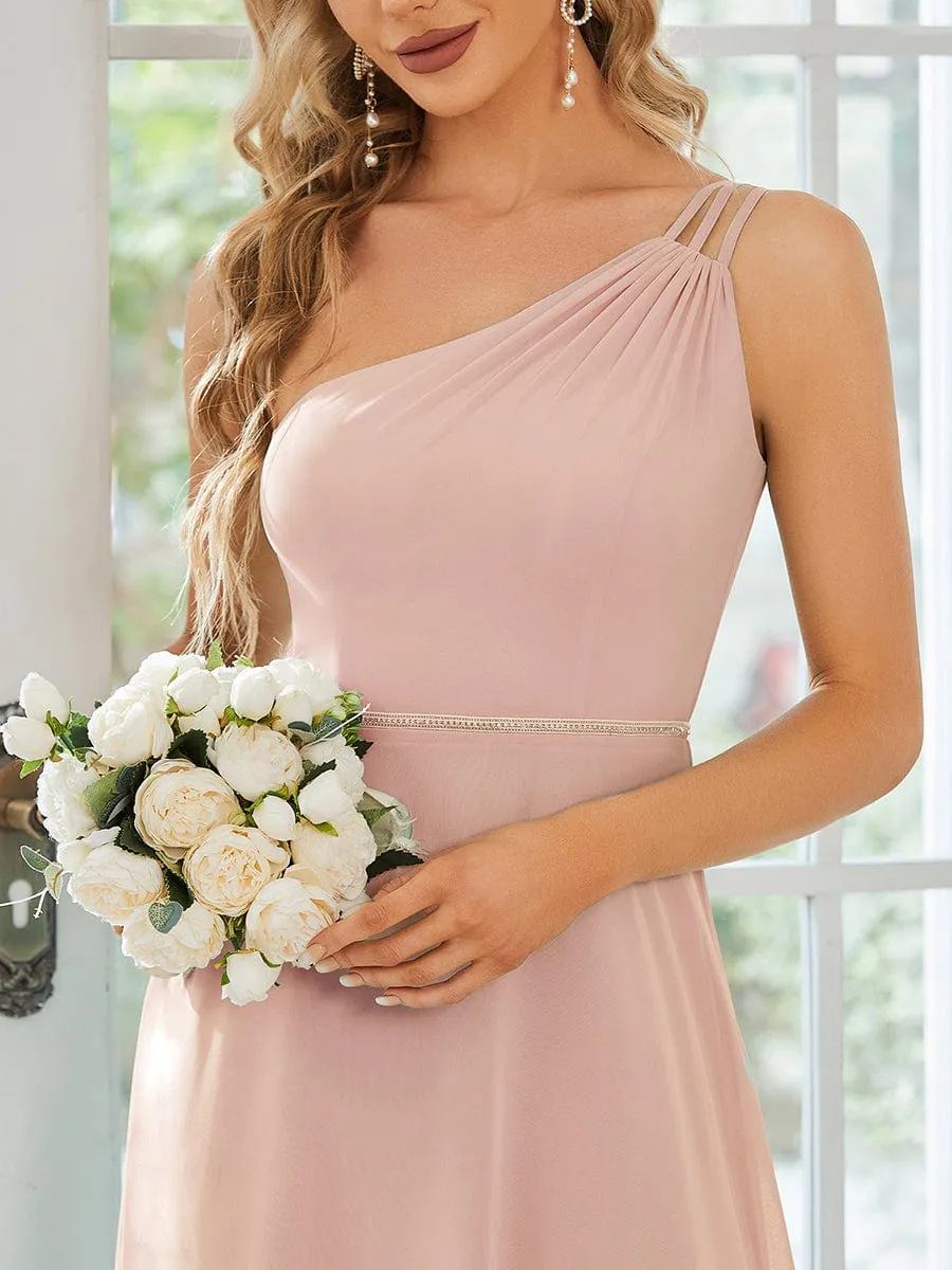 Flowy Chiffon One-Shoulder with Three Straps Bridesmaid Dress