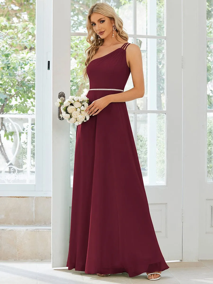 Flowy Chiffon One-Shoulder with Three Straps Bridesmaid Dress