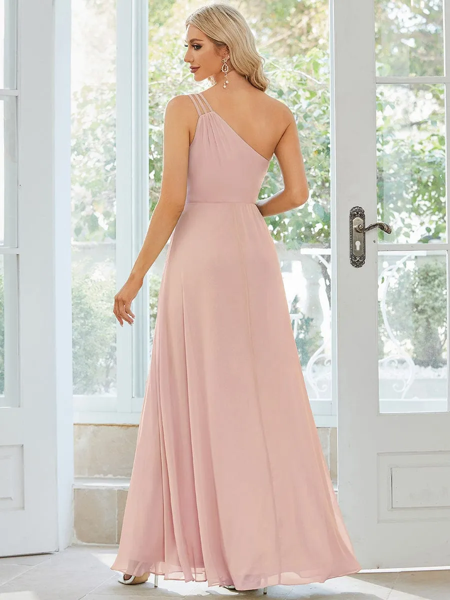 Flowy Chiffon One-Shoulder with Three Straps Bridesmaid Dress