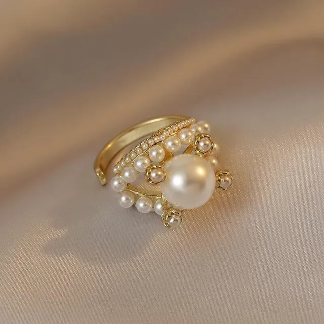 French Retro Celebrity Temperament Pearl Rings For Woman 2021 Korean Fashion Suit Jewelry Party Girl&#39;s Elegant Accessories Ring