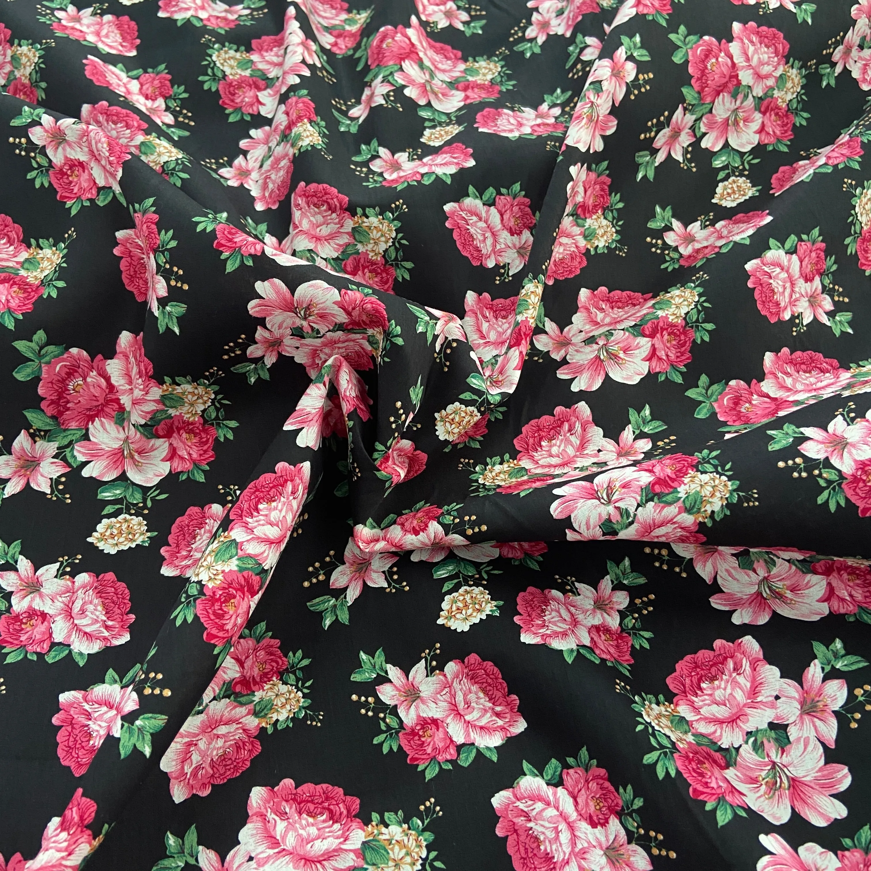 FS819_1 Black Floral Cotton Poplin