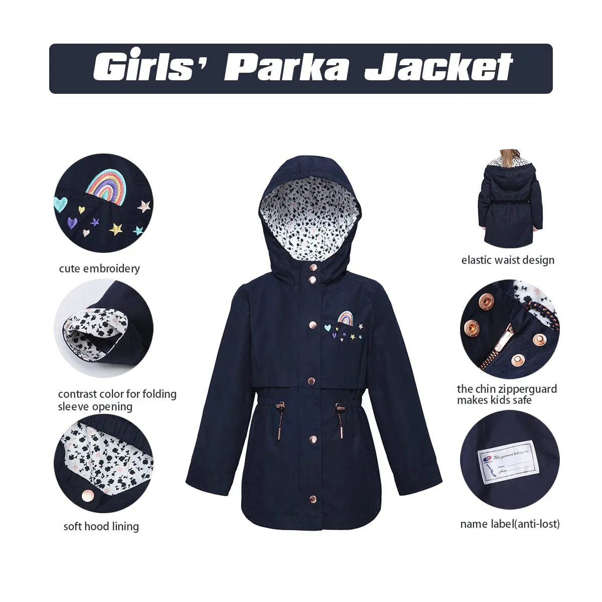 Girls' Casual Hooded Trench Coat Jacket