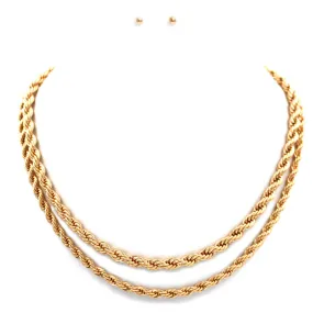 Gold Braided Rope Double Chain Necklace