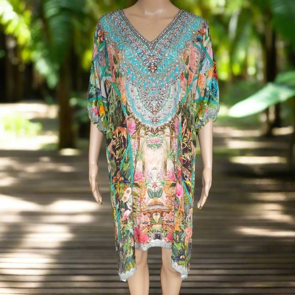 Jungle 3/4 sleeve Embellished Dress