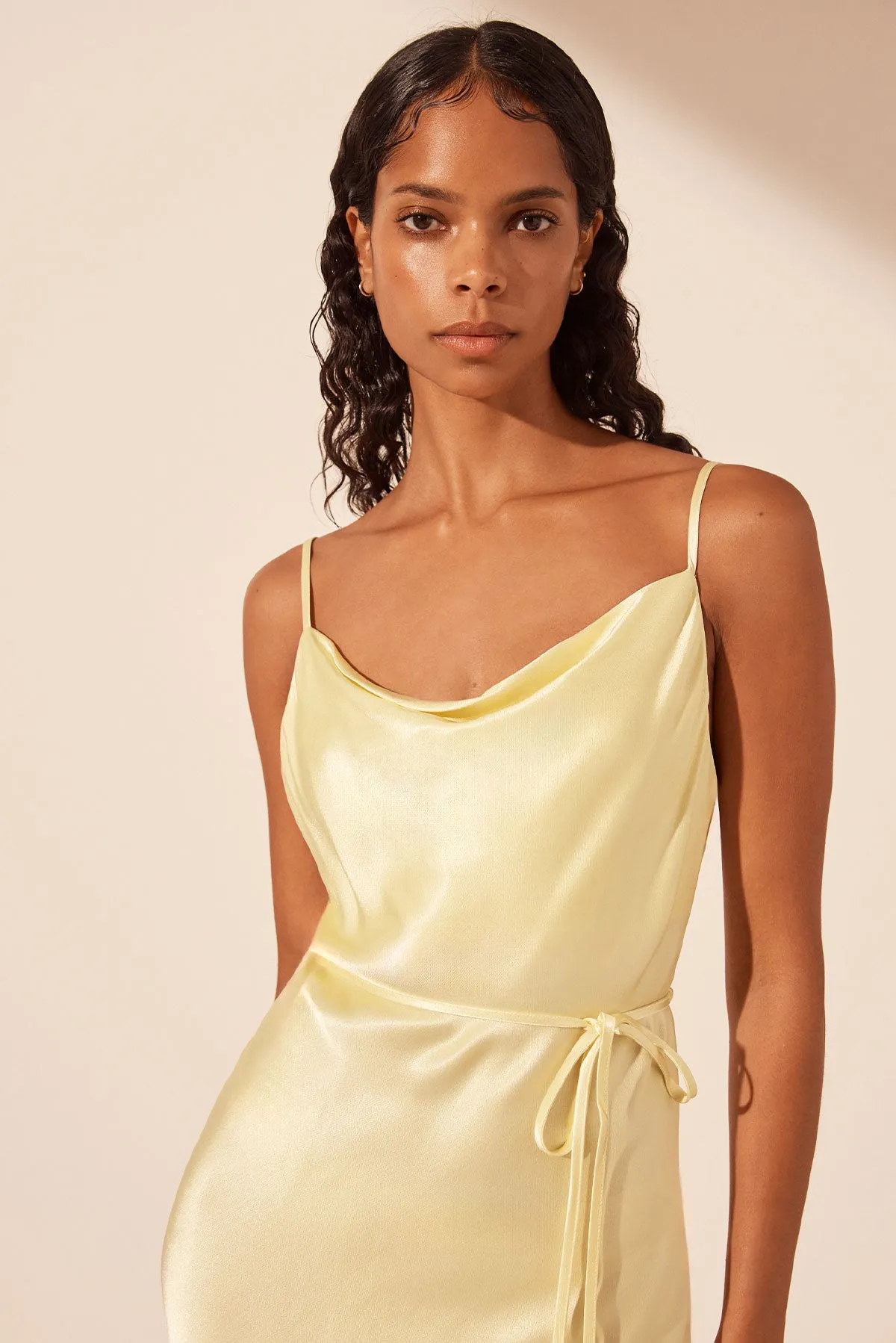 LA LUNE BIAS COWL MIDI DRESS - LEMON