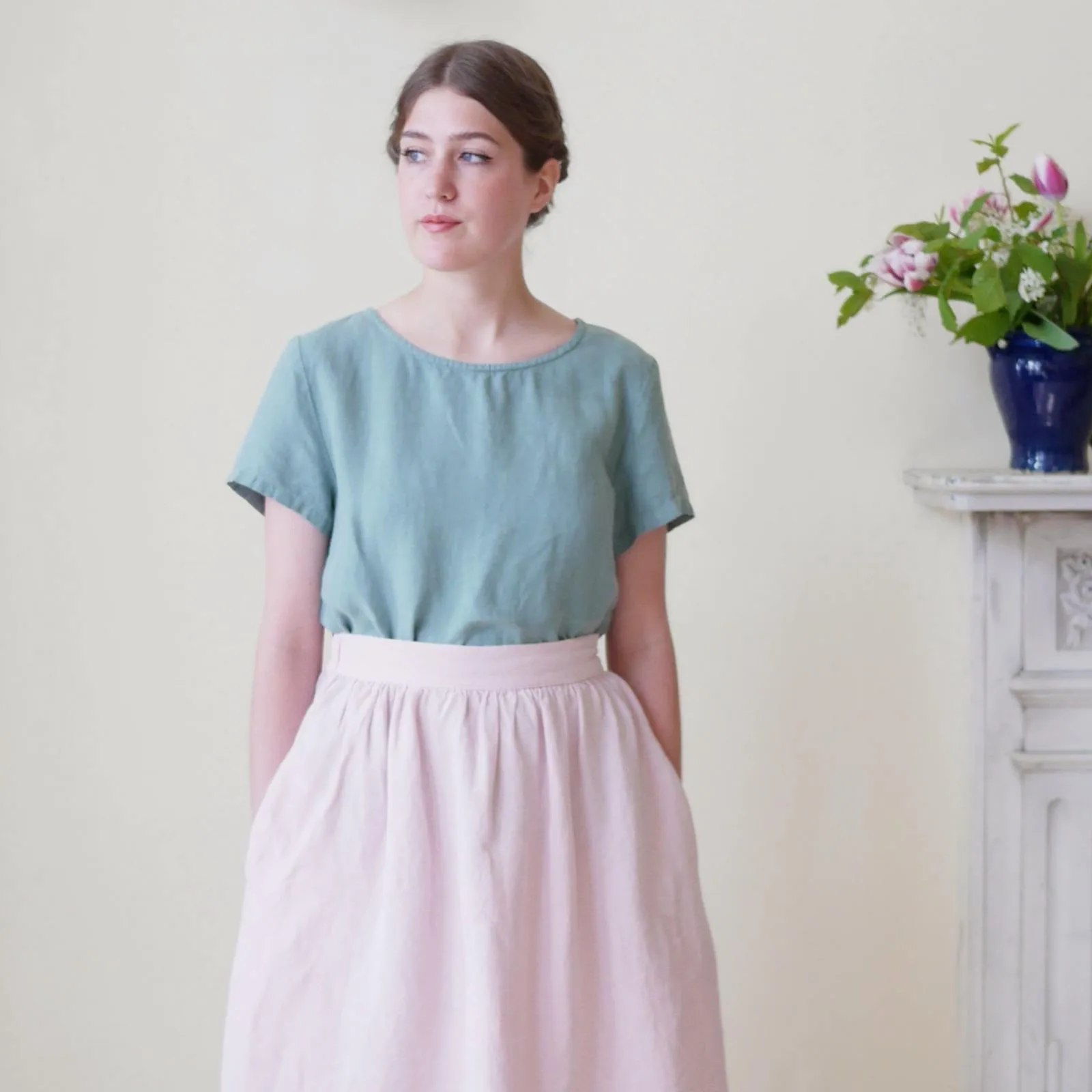 Linen High Waisted Skirt - Pale Rose