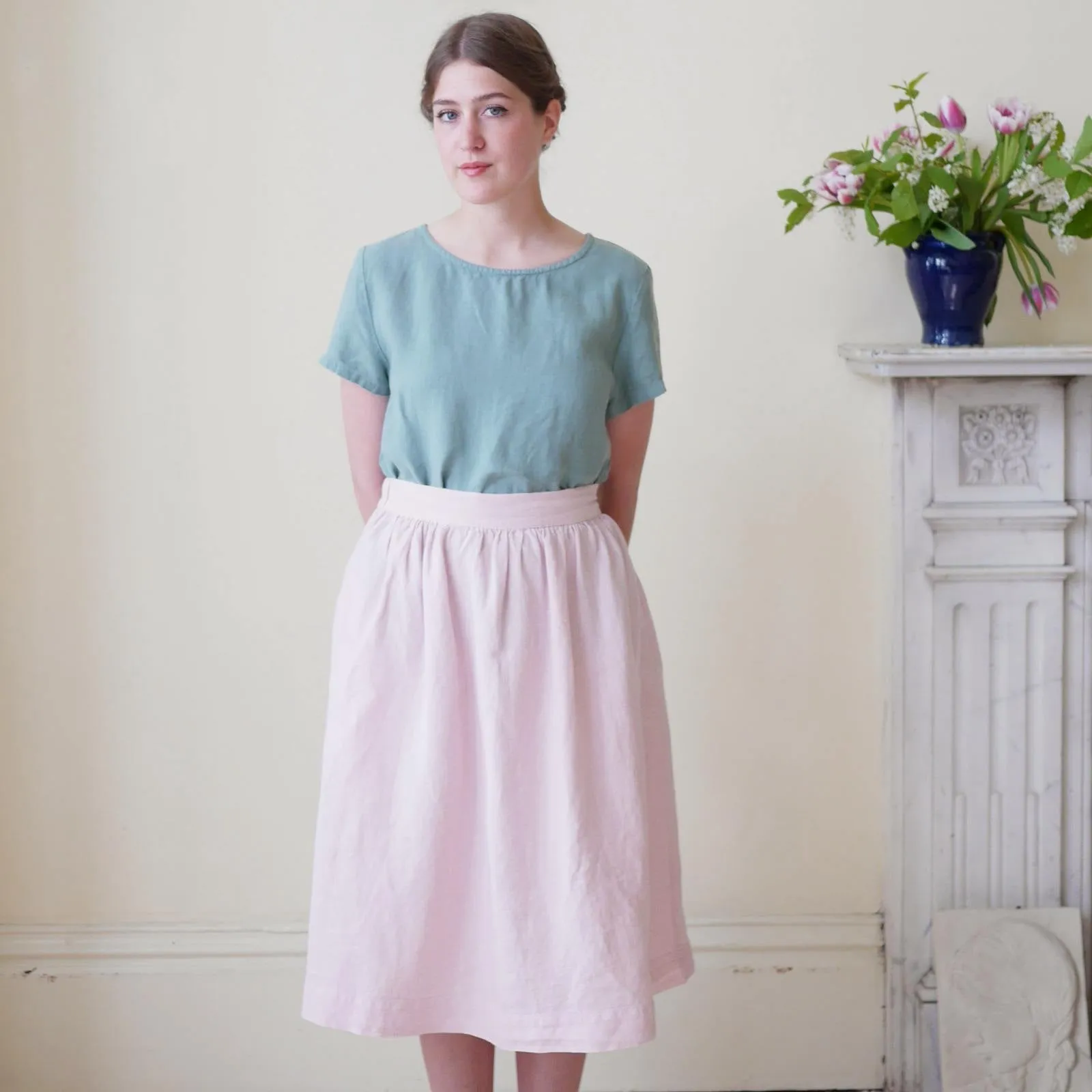 Linen High Waisted Skirt - Pale Rose