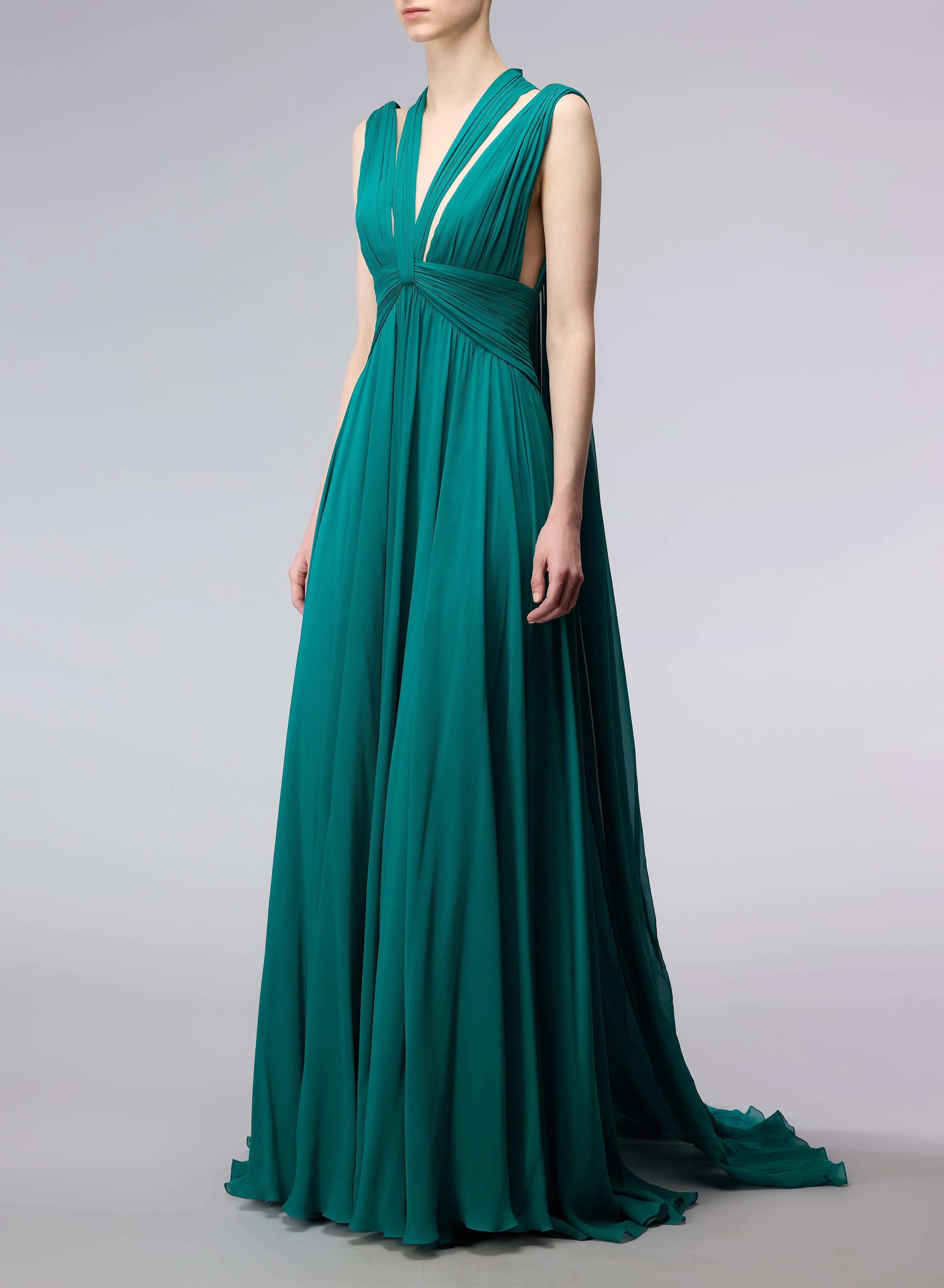 Long Silk V-Neck Dress