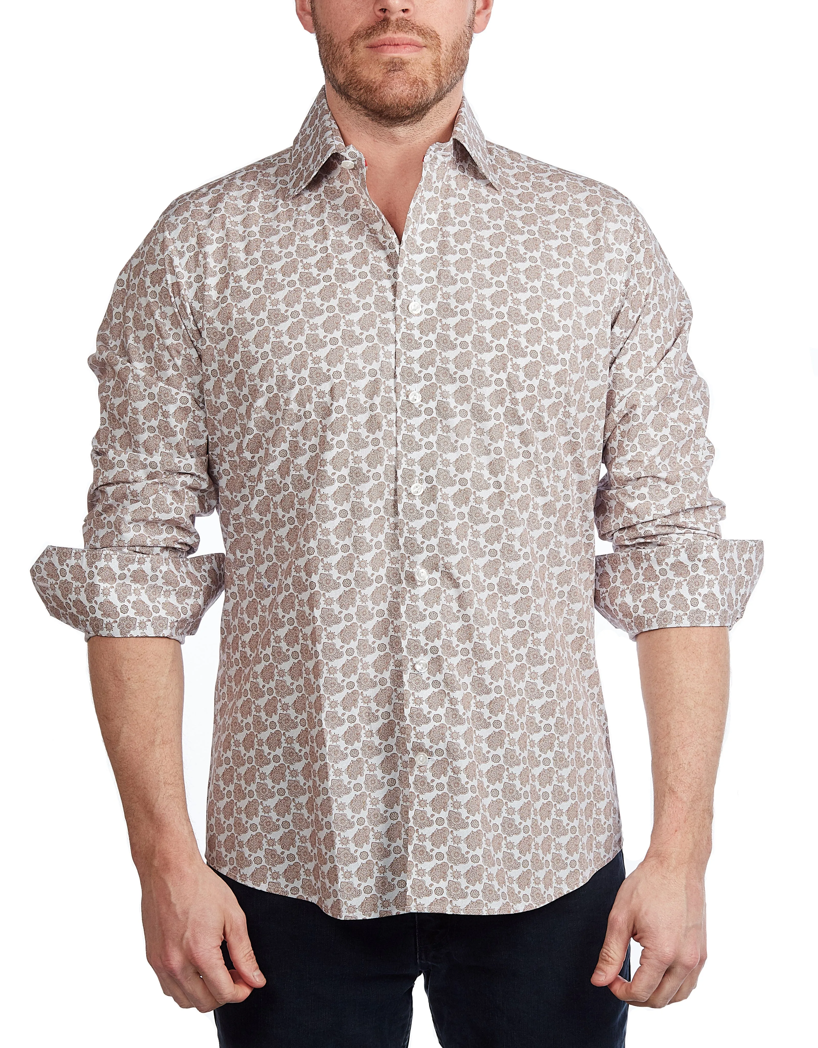 Lt Brown Paisley Shirt // Contemporary Fit - contrast  trimming- final sale