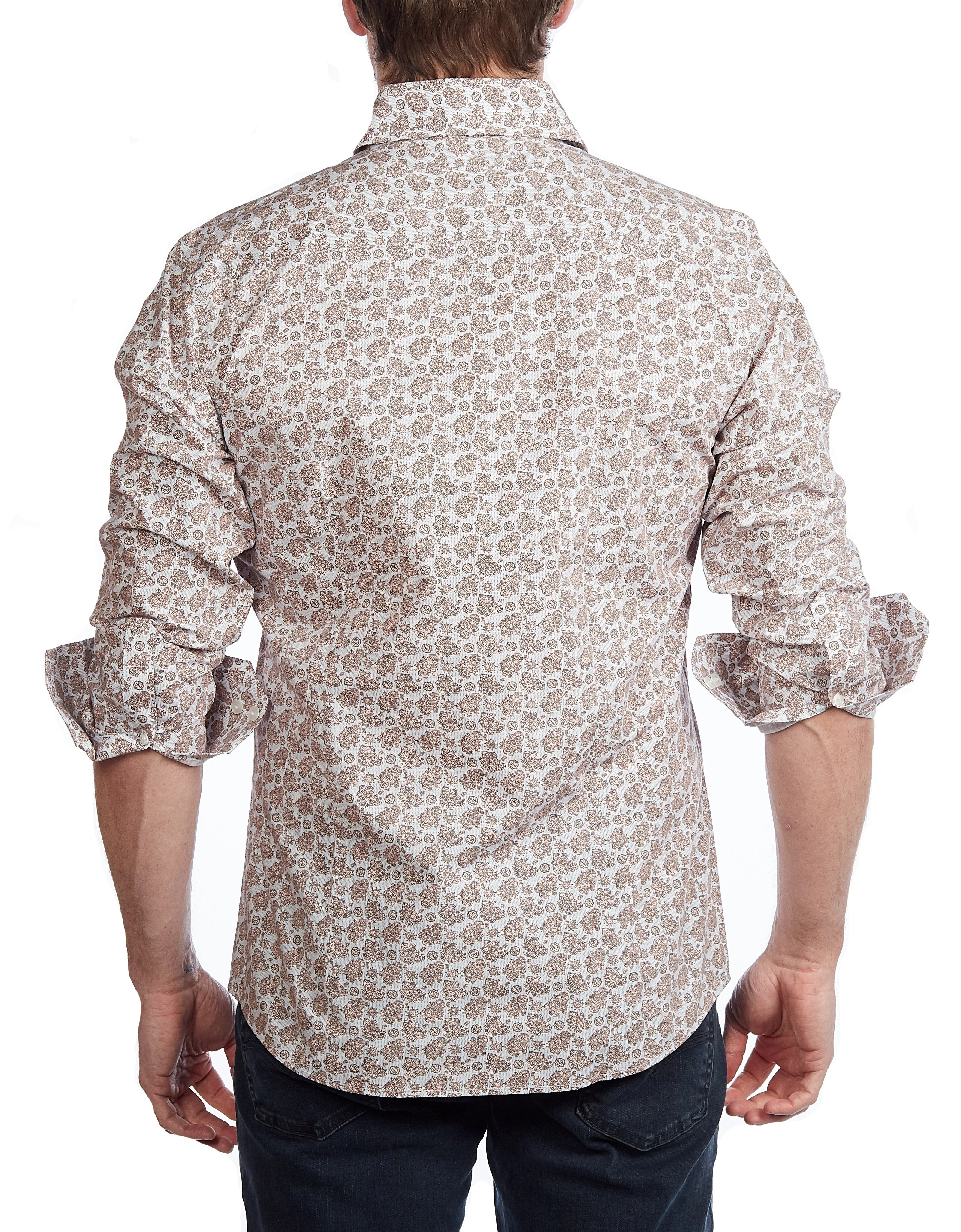 Lt Brown Paisley Shirt // Contemporary Fit - contrast  trimming- final sale