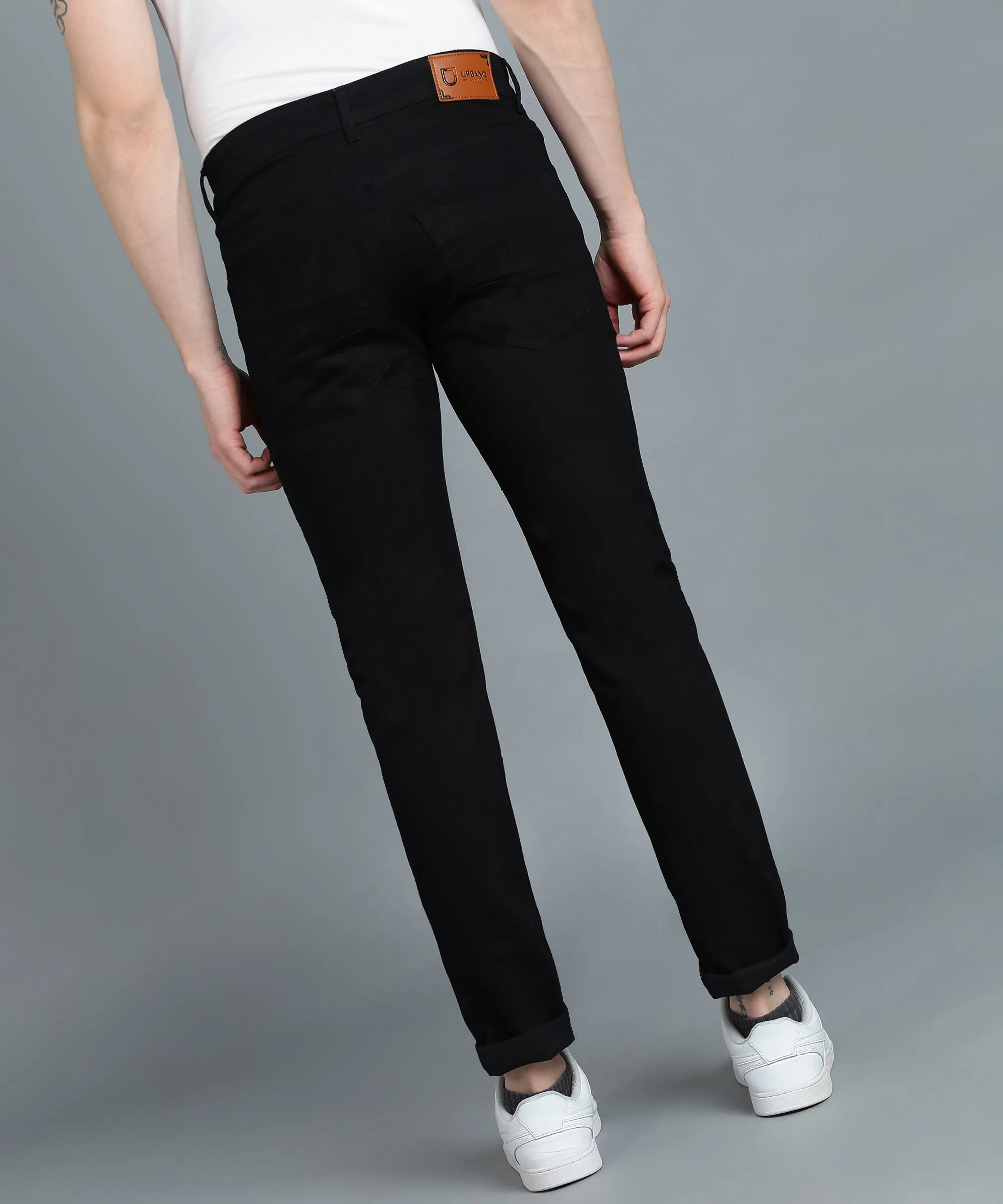 Men's Black Regular Fit Washed Jeans Stretchable