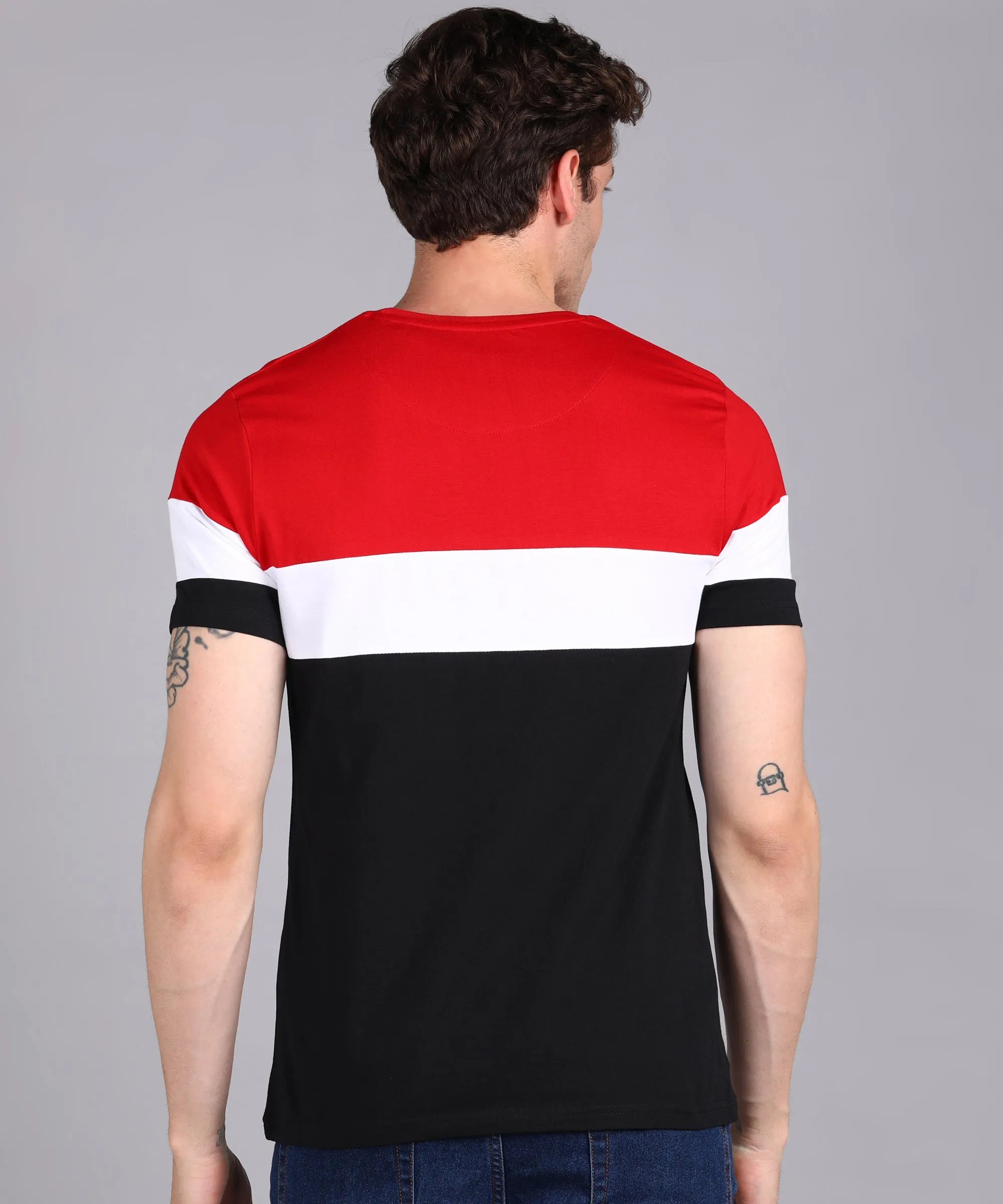 Men's Black, White, Red Cotton Color-Block Slim Fit Half Sleeve T-Shirt