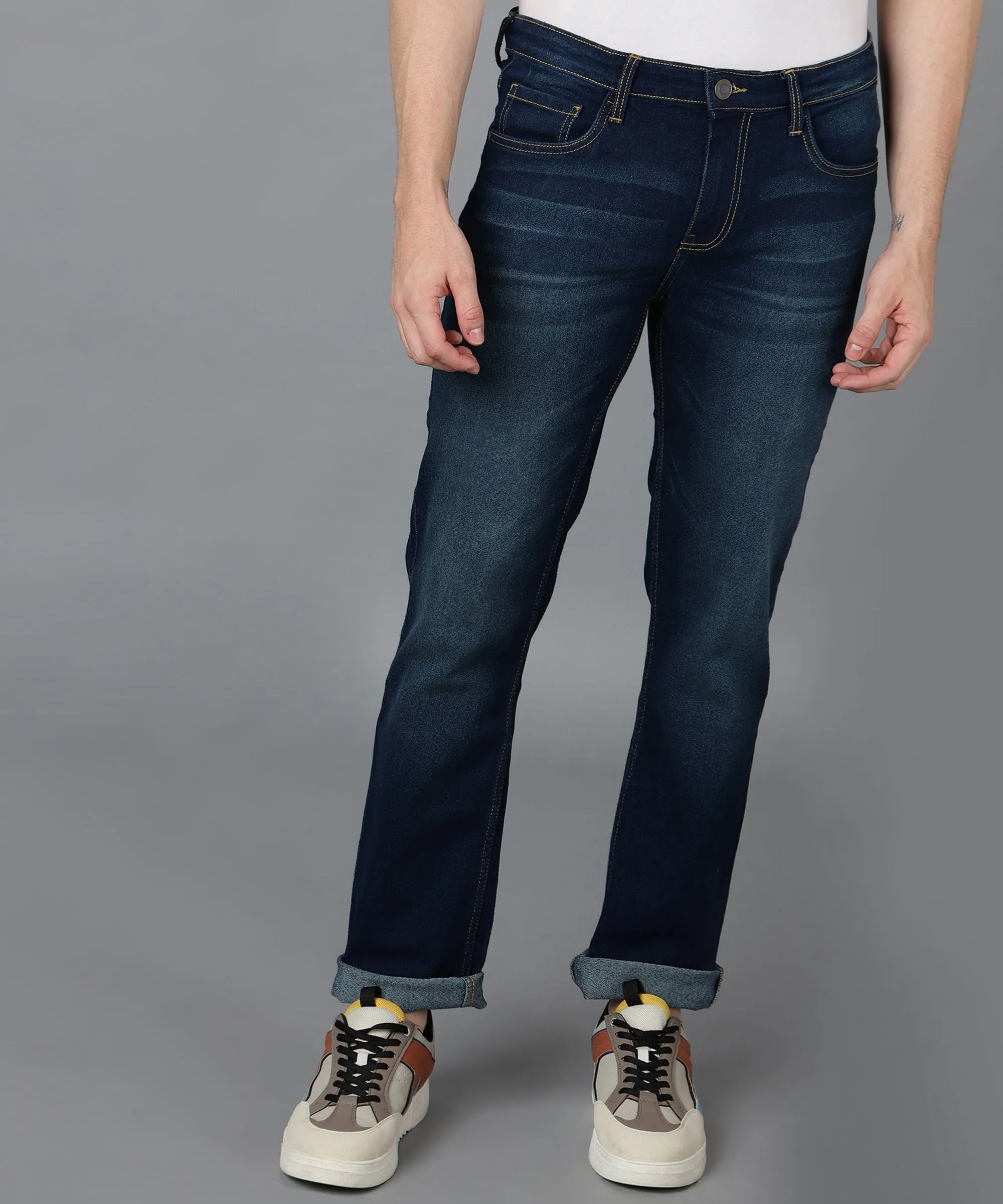 Men's Blue Regular Fit Washed Jeans Stretchable