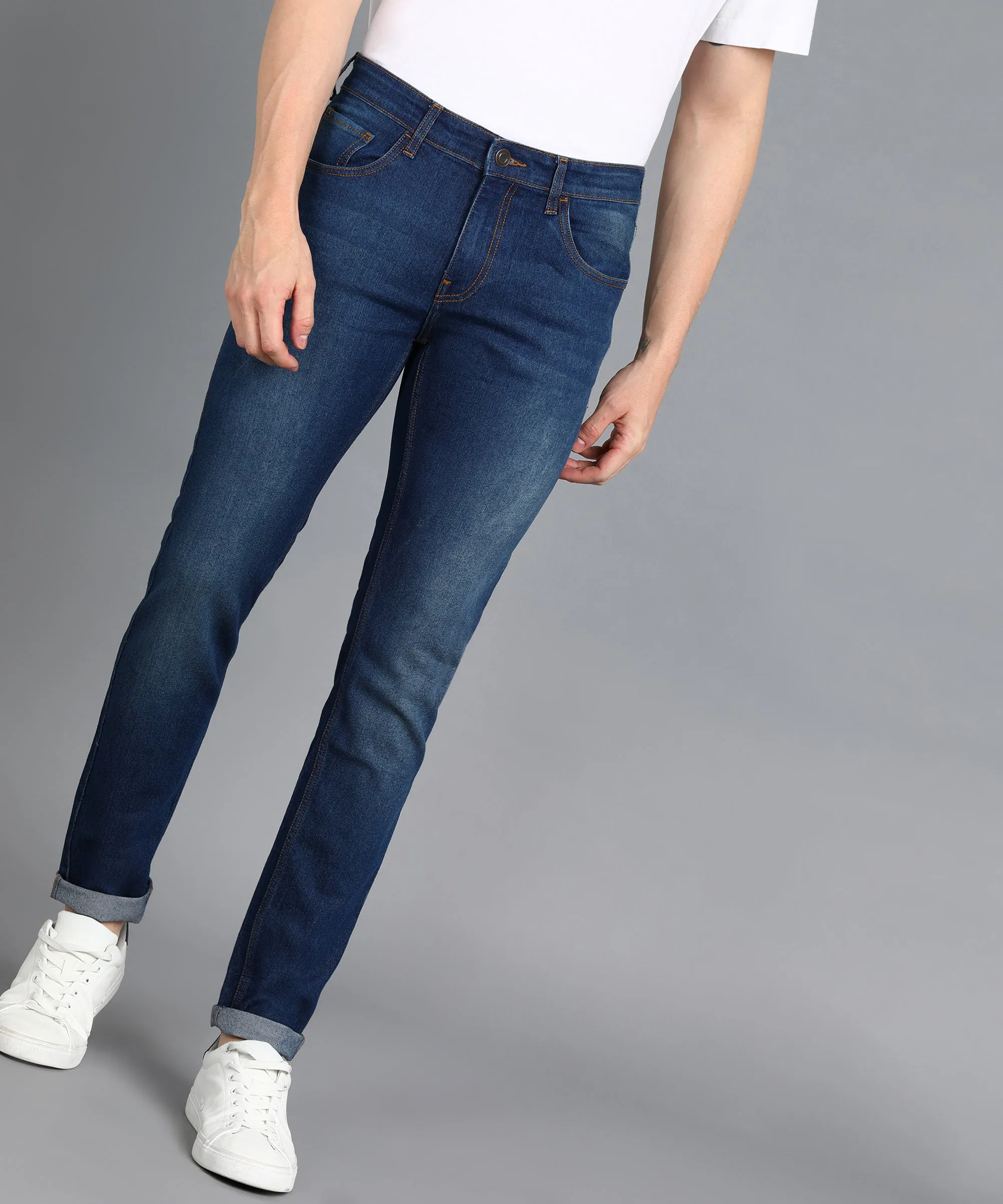 Men's Blue Slim Fit Washed Jeans Stretchable