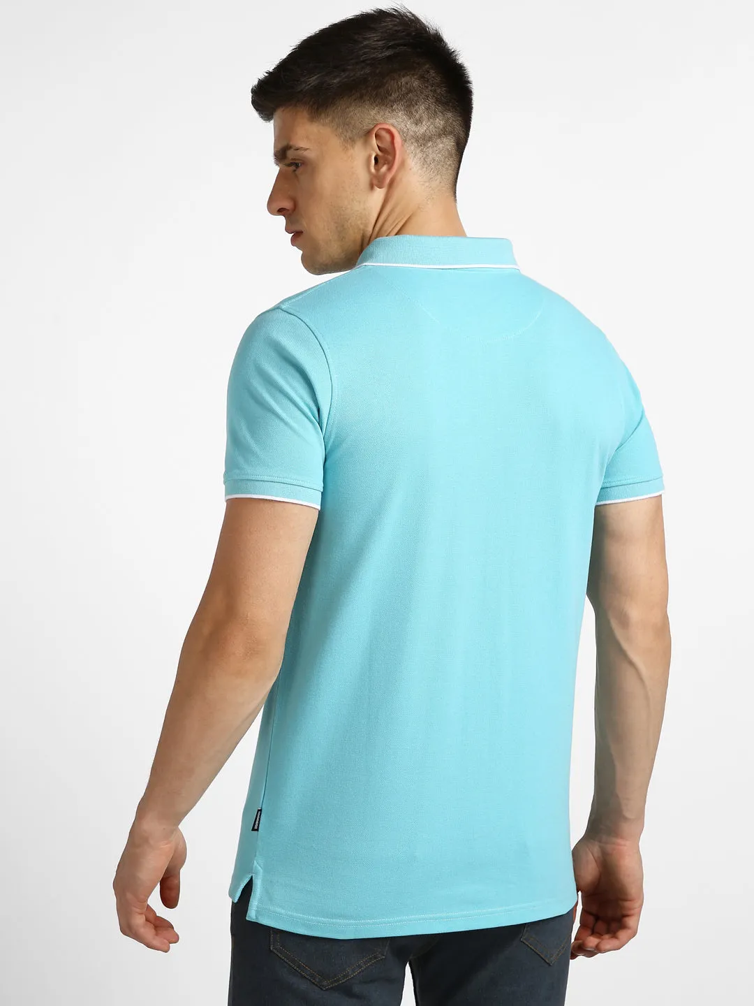 Men's Blue Solid Slim Fit Half Sleeve Cotton Polo T-Shirt