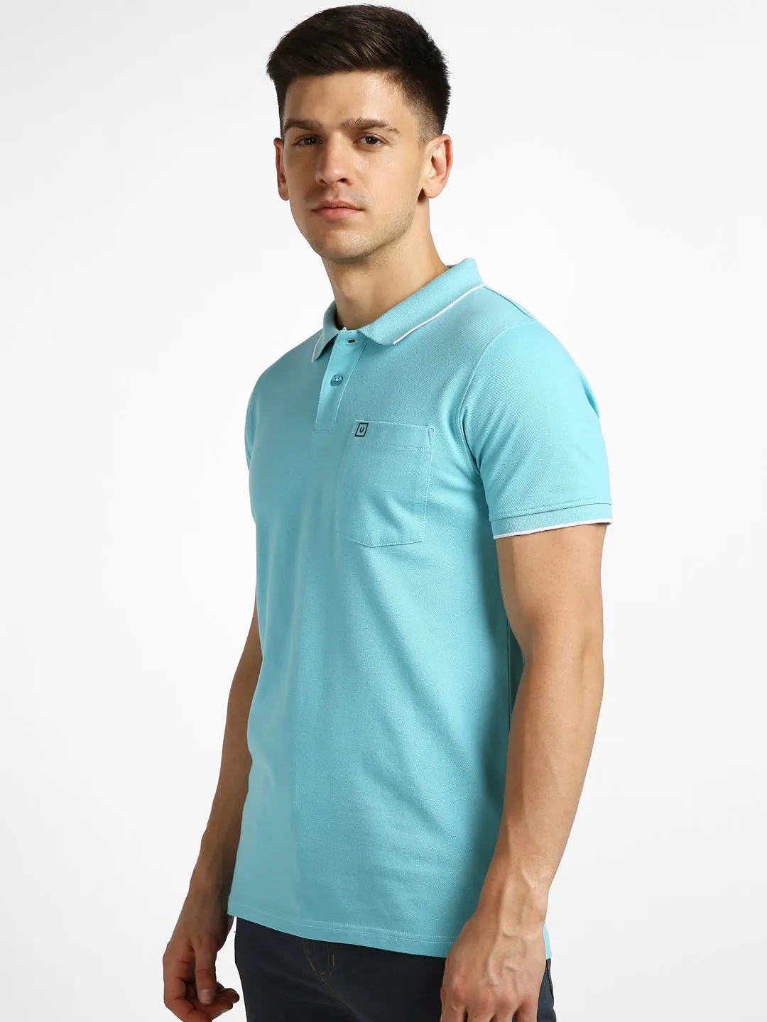 Men's Blue Solid Slim Fit Half Sleeve Cotton Polo T-Shirt