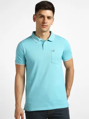 Men's Blue Solid Slim Fit Half Sleeve Cotton Polo T-Shirt