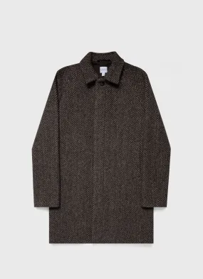 Men's British Wool Car Coat in Brown Herringbone