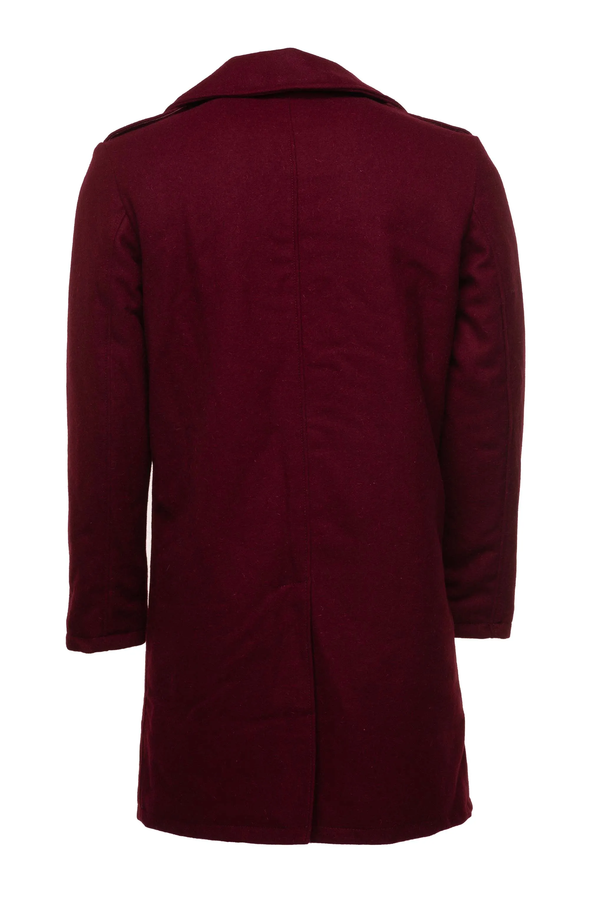 Men's Burgundy Wool 3/4 double breasted coat