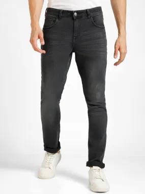 Men's Dark Grey Regular Fit Washed Jeans Stretchable