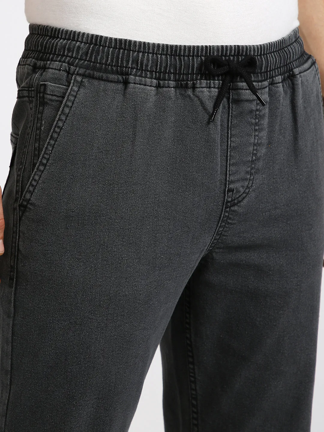 Men's Dark Grey Regular Fit Washed Jogger Jeans Stretchable