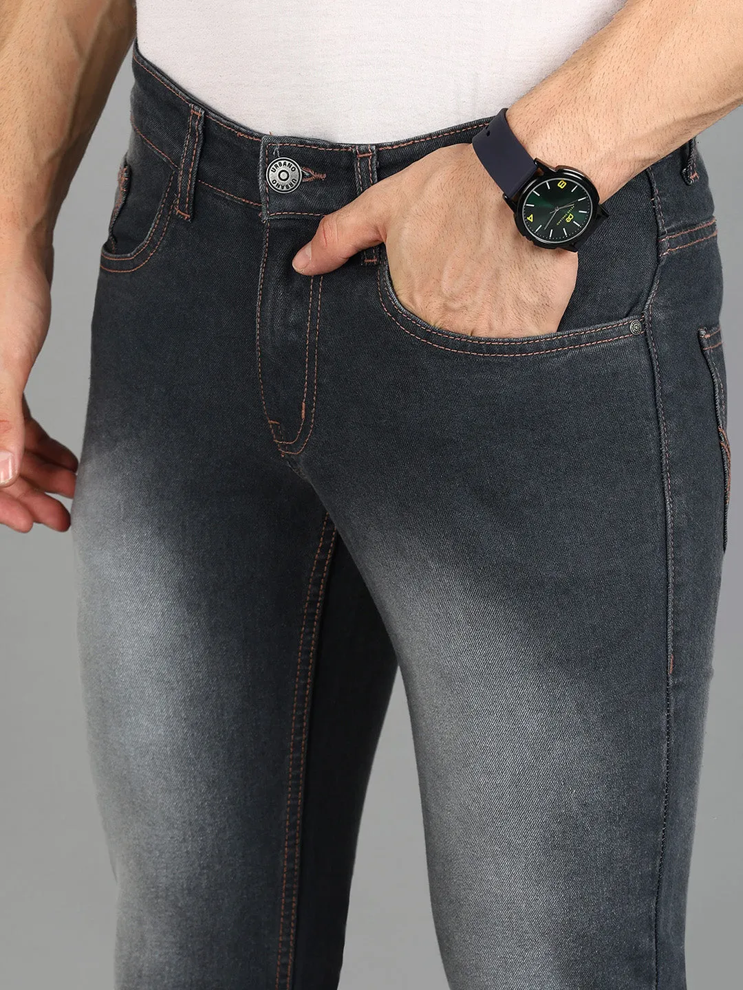 Men's Dark Grey Washed Bootcut Jeans Stretchable