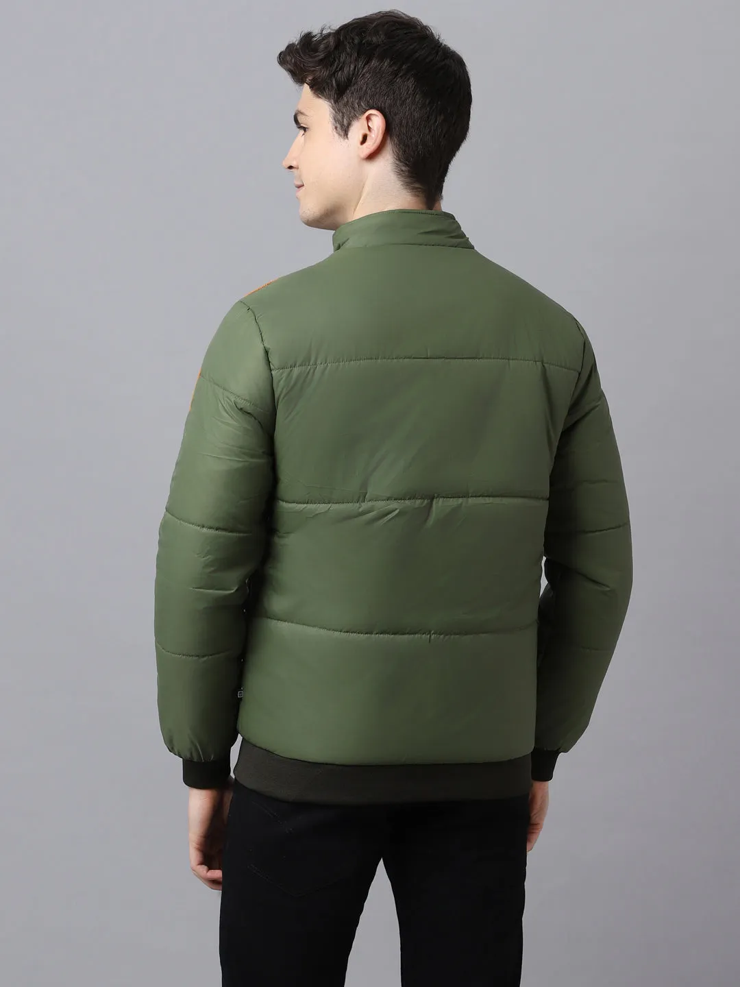 Men's Green Full Sleeve Zippered Puffer Jacket