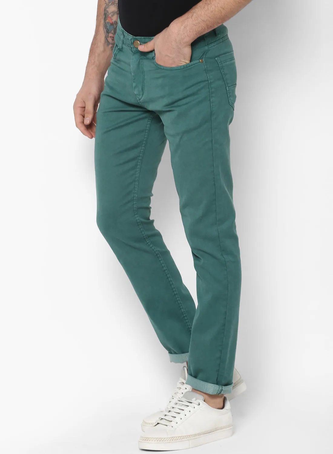 Men's Green Slim Fit Jeans Stretchable