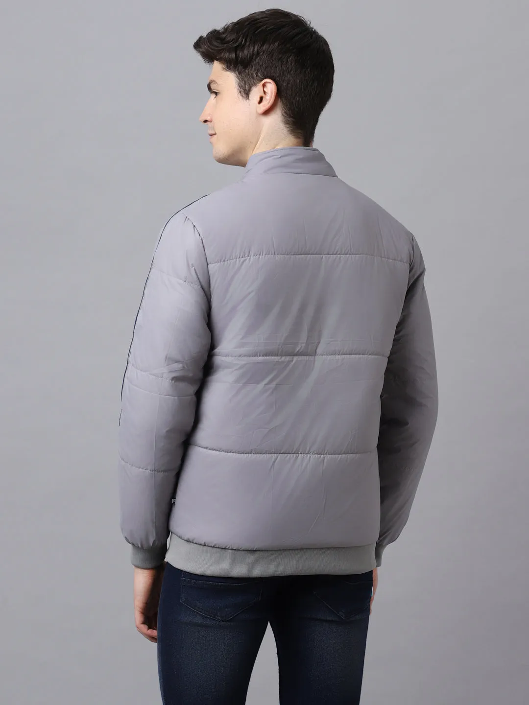 Men's Grey Full Sleeve Zippered Puffer Jacket