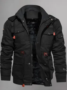 Men's Jacket-Casual Winter Cotton Military Jacket Thicken Hooded Cargo Coat