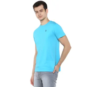 Men's Light Blue Solid Slim Fit Round Neck Cotton T-Shirt